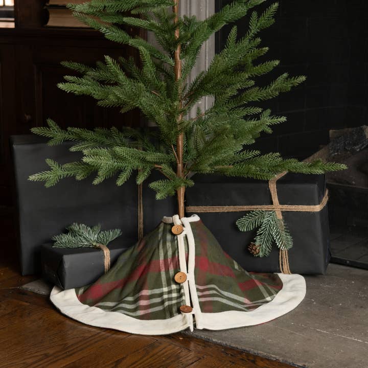 Ragon House - Wholesale Tree Skirt - 28" GREEN, RED & WHITE PLAID TREE SKIRT