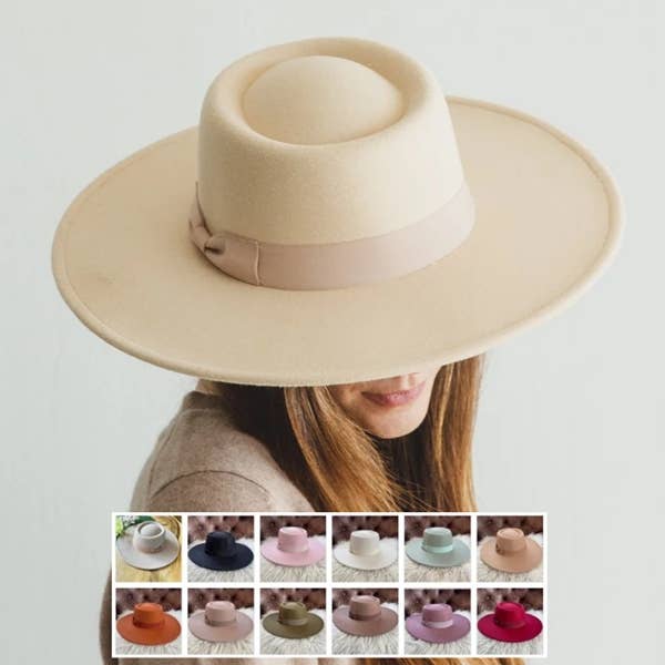 Queens INC - Wholesale Boater Hat - Women's - Wide brim Boater HAT W/ Ribbon