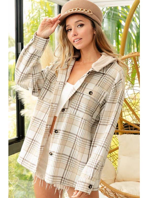 Vanilla Monkey - Wholesale Shirt Jacket/Shacket - Women's - Vintage Plaid Shacket With Fleece Hood4