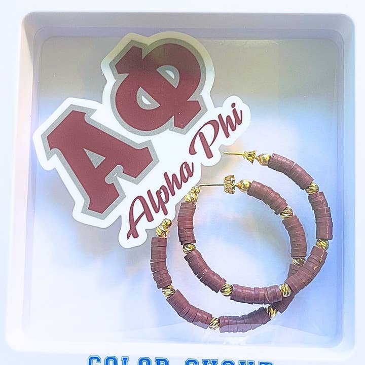 Alpha Phi Vinyl Hoop Earrings for wholesale by Color Shout