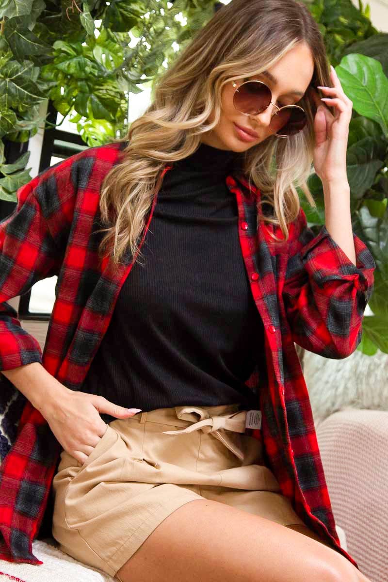 Vine & Love – wholesale Buttoned-down shirt – Women's – Checker Yarn Dye Plaid Print Shirt Top VT604552