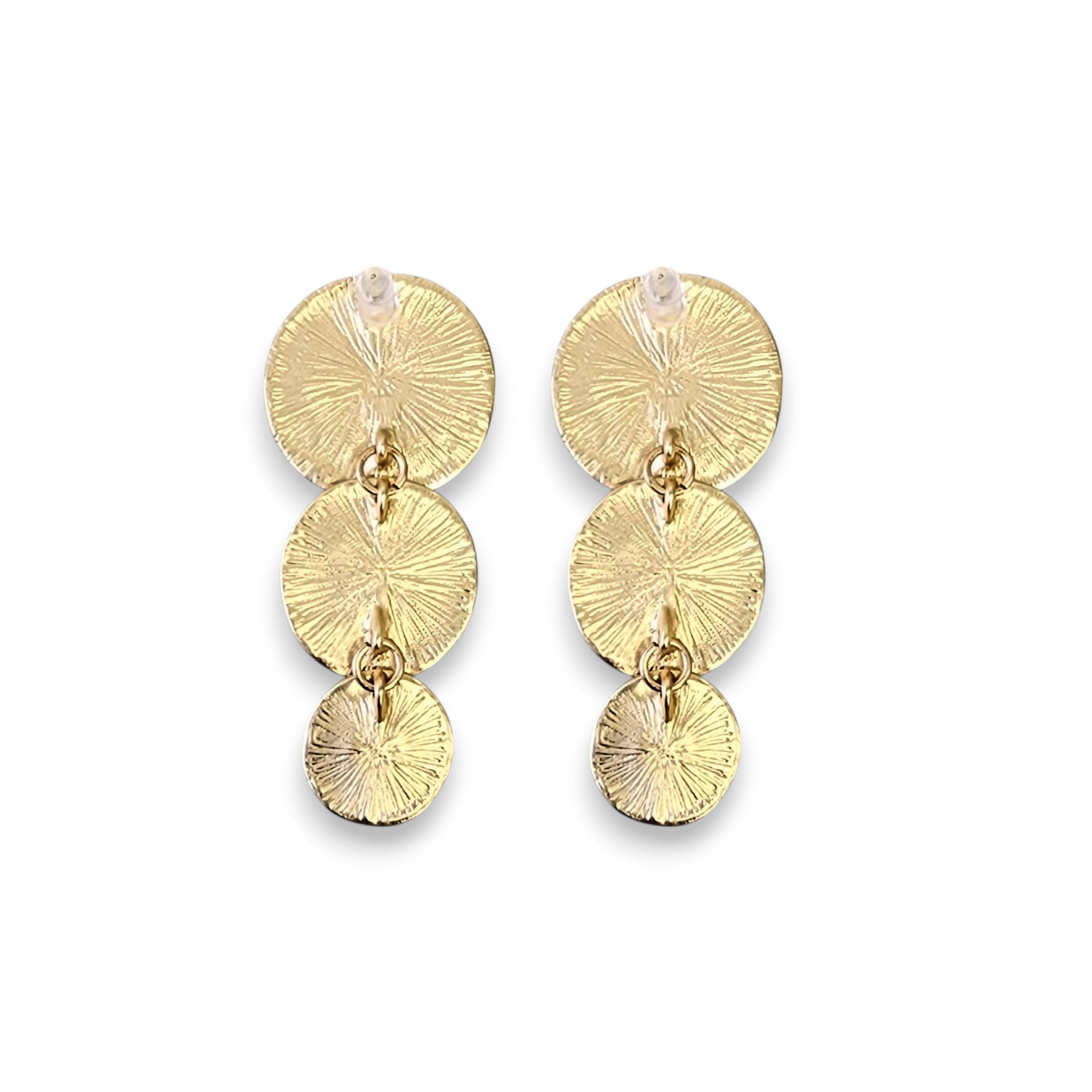 Bijoux Envie Statement Jewelry - Wholesale Dangle Earrings - Gold Graduated Disc Statement Earrings | Handmade Jewelry2