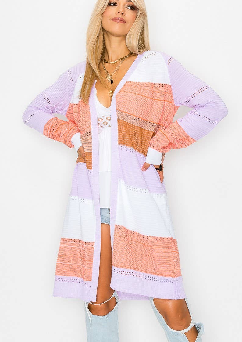 Cezele – wholesale Cardigan – Women’s – Color block Long Sleeve Cardigan1