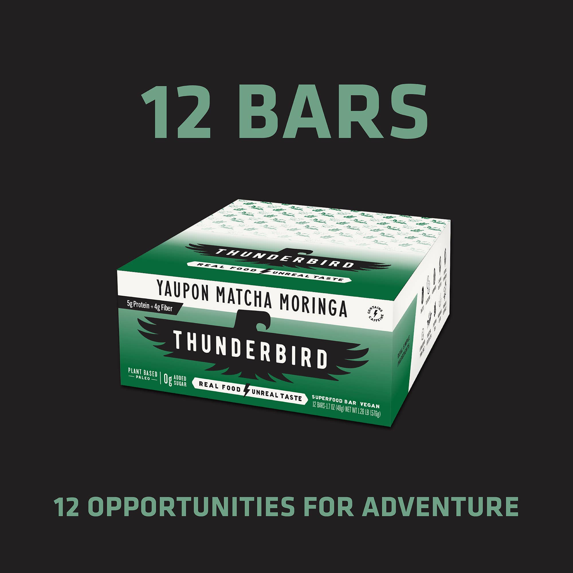 Thunderbird Real Food Bars - Wholesale Snack Bar - NEW! Yaupon Matcha Moringa - Box of 12 Bars3