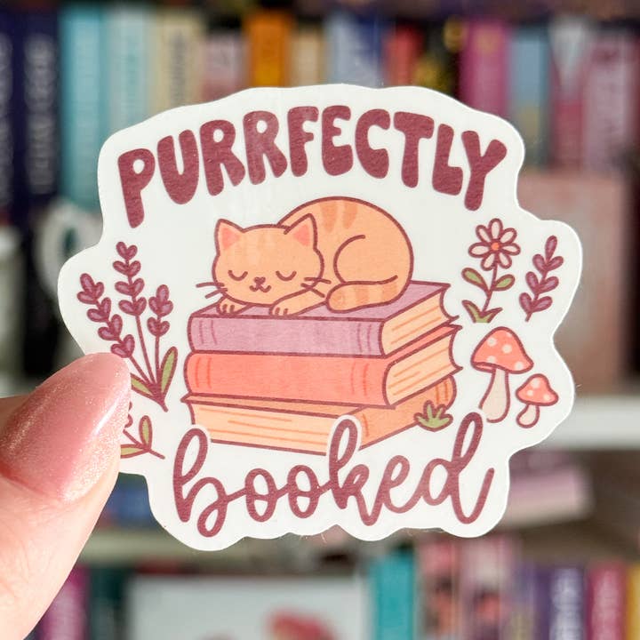 Purrfectly booked cat sticker  for wholesale by Crafty Baker Designs