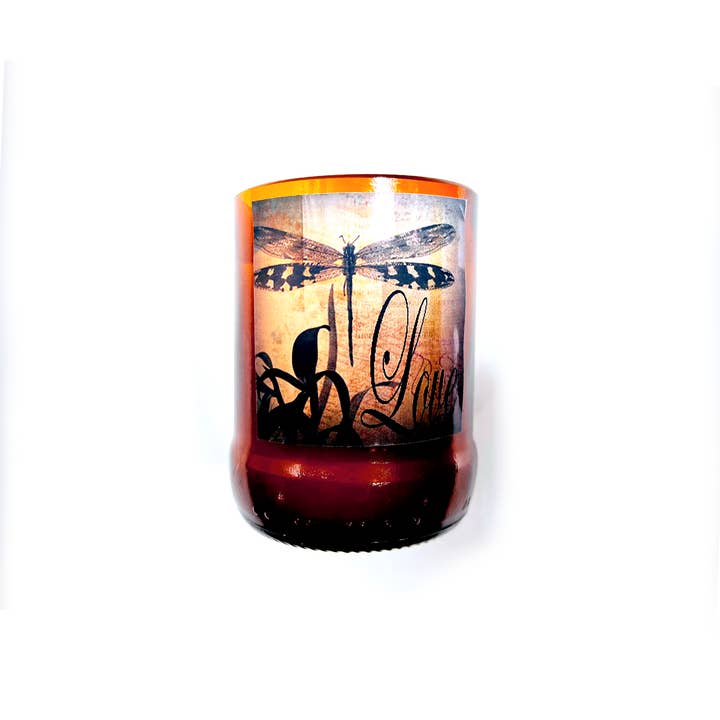 Black Oak Soap Company - Venta al por mayor Velas en tarros - Vela de cera de abeja Dragonfly «Love» | Vela de botella de cerveza de 6 oz