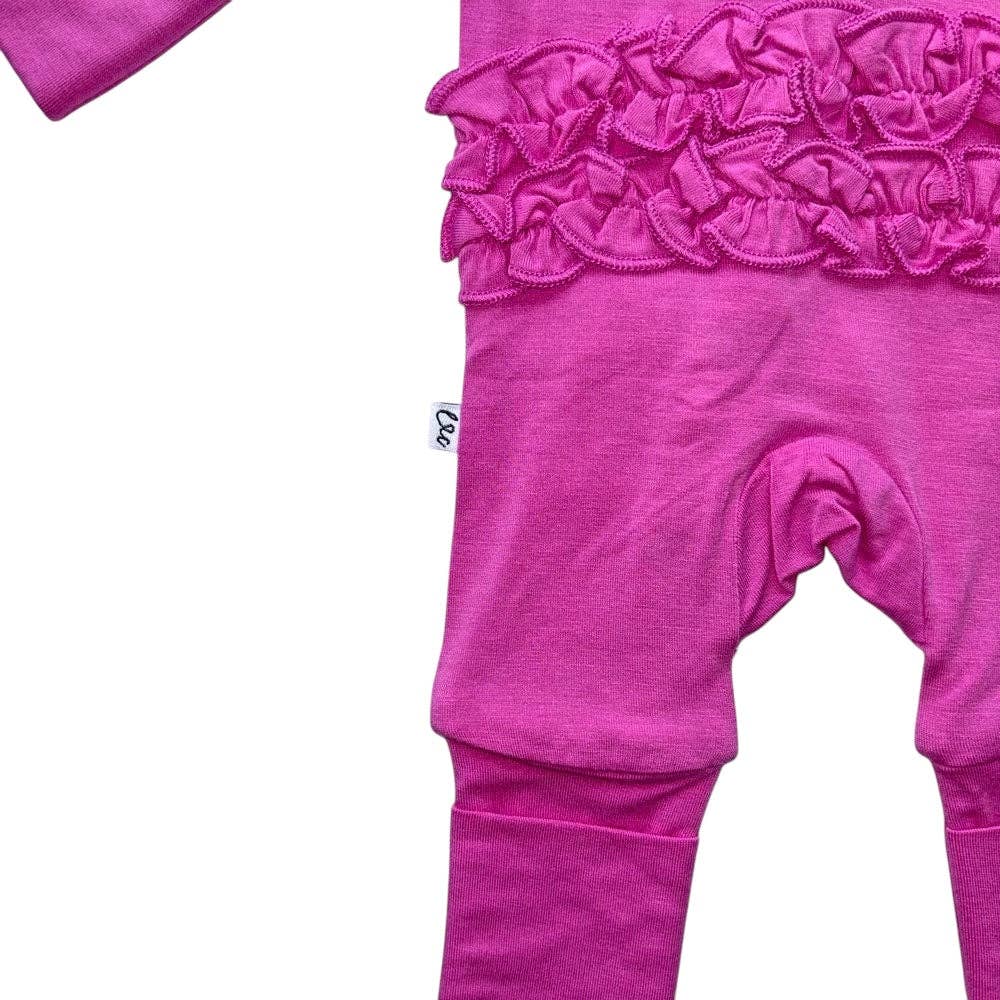 Laree + Co. - Wholesale Sleepsuit - Baby - Korrie Pink Bamboo Ruffle Convertible Footie4
