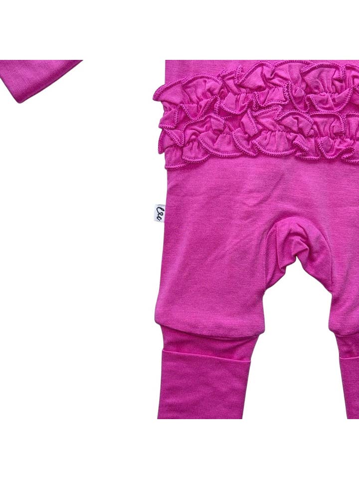 Laree + Co. - Wholesale Sleepsuit - Baby - Korrie Pink Bamboo Ruffle Convertible Footie4