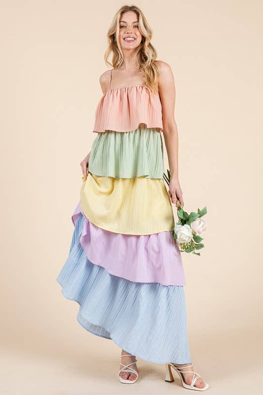 Multi Tiered Pleat Maxi Dress MD51629 for wholesale on Faire6