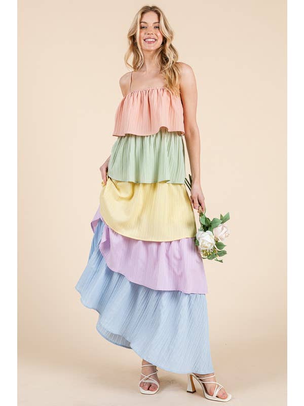 Multi Vestido Maxi con Pliegues en Capas MD51629 de venta al por mayor en Faire6