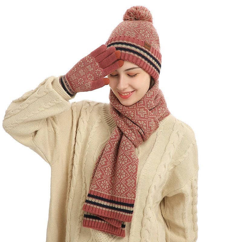 ShieldChic - Wholesale Winter Accessory Set - Women's - Three-Piece Woolen Hat, Scarf And Gloves3
