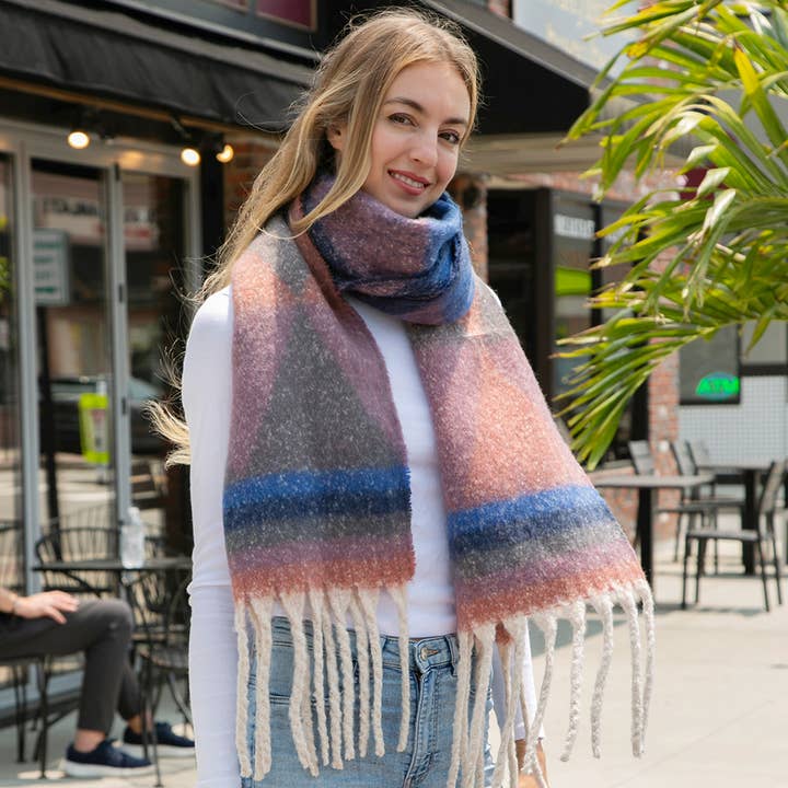 Fashion City - Wholesale Scarf – Women's - Multi-Color GEO Chunky Scarf Shawl with Fringe12