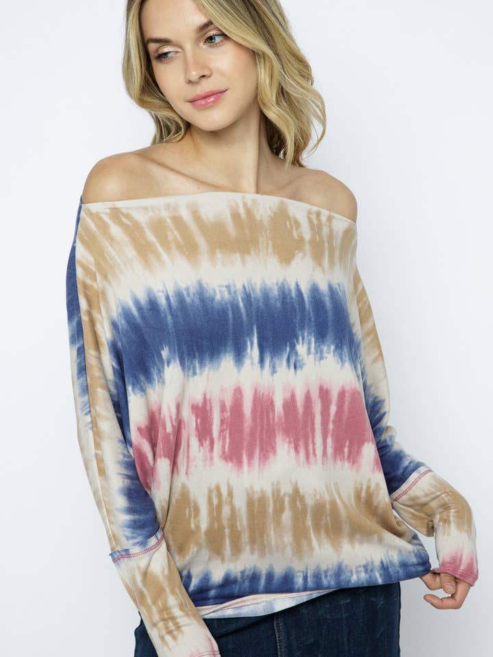 MULTI TIE DYE OFF SHOULDEER TOP for wholesale by Twenty Second
