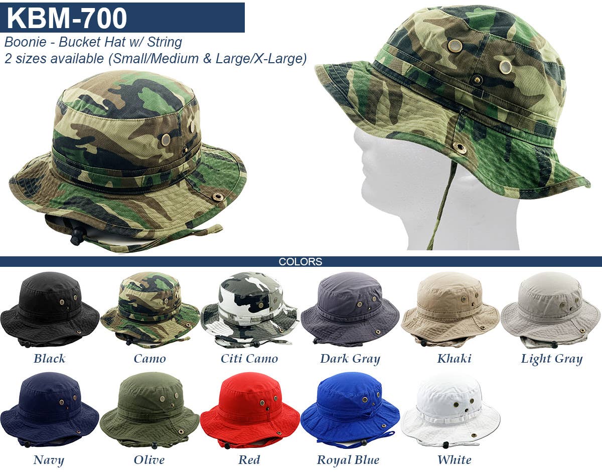 KBETHOS - Wholesale Bucket hat – Unisex - Solid Boonie Hat With String (Fitted)79