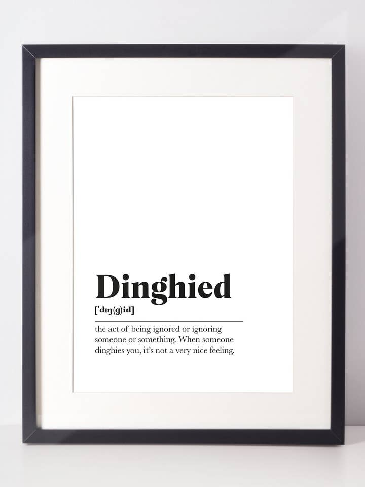 Dinghied Scots UNFRAMED PRINT Room Decor Home Minimalist Monochrome Typography Scandi Scotland Slang Definition Scottish for wholesale by Kalloway Design