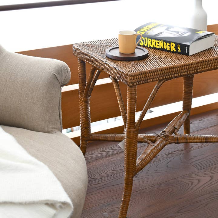 Loikaw side table in natural rattan honey color for wholesale by Pagan