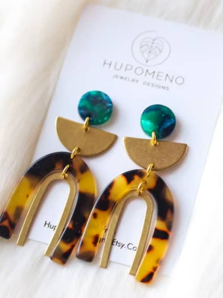 Tortoise Shell Arch Statement Earrings for wholesale by Hupomeno Designs
