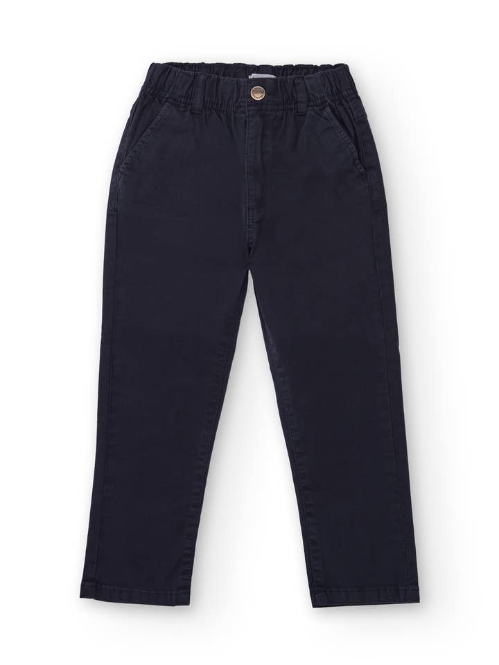 Twill pants for boys in navy blue with an elastic waistband for wholesale by tuc tuc