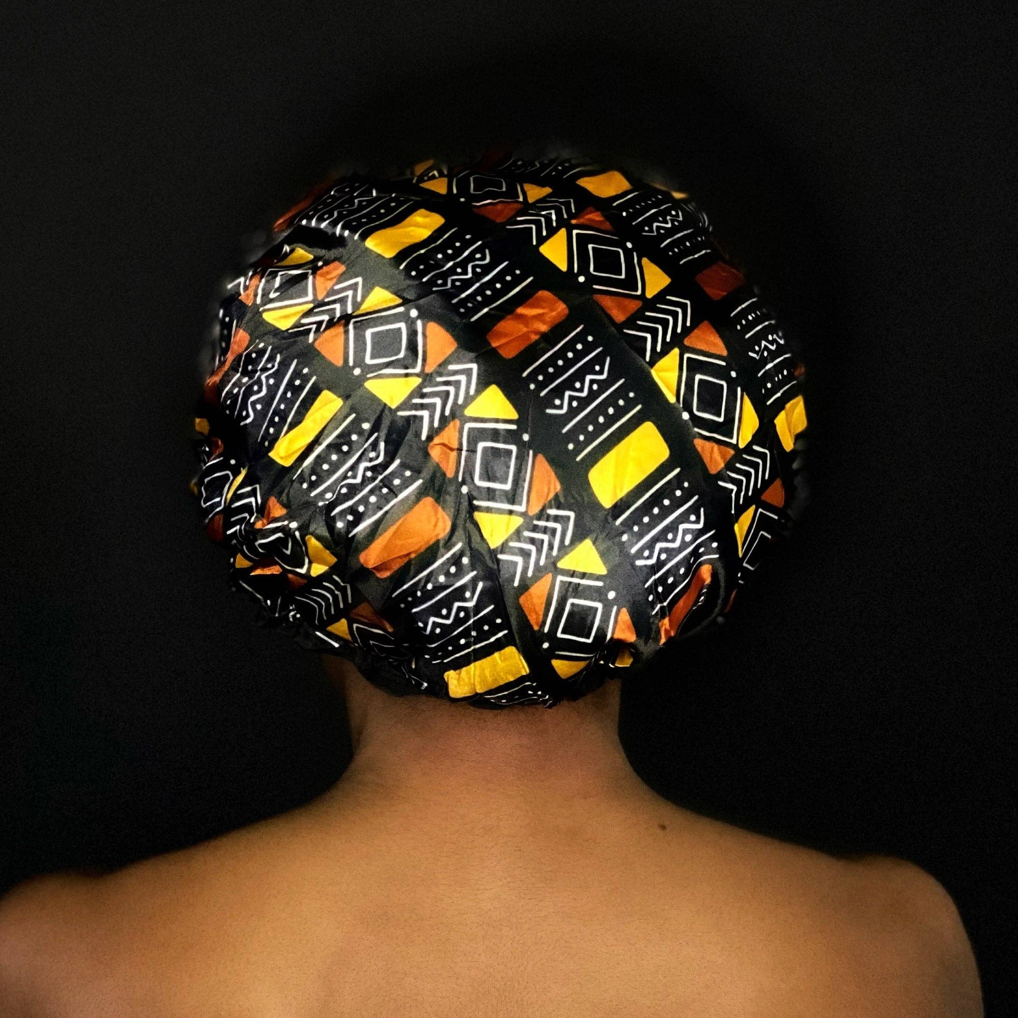 AfricanFabs - Wholesale Showercap - LARGE Shower cap for full hair / curls - African print Brown / beige bogolan2