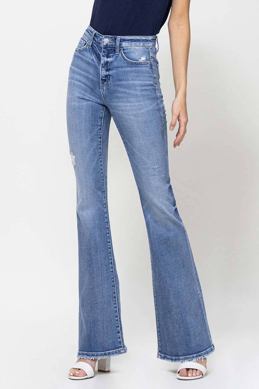 BREAK AWAY HIGH RISE DISTRESSED FLARE JEANS F4217 for wholesale on Faire9