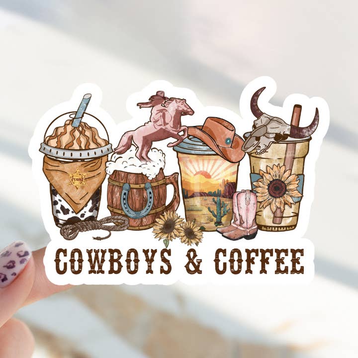 Cowboys And Coffee Decal Sticker for wholesale by Happy Mail Wholesale