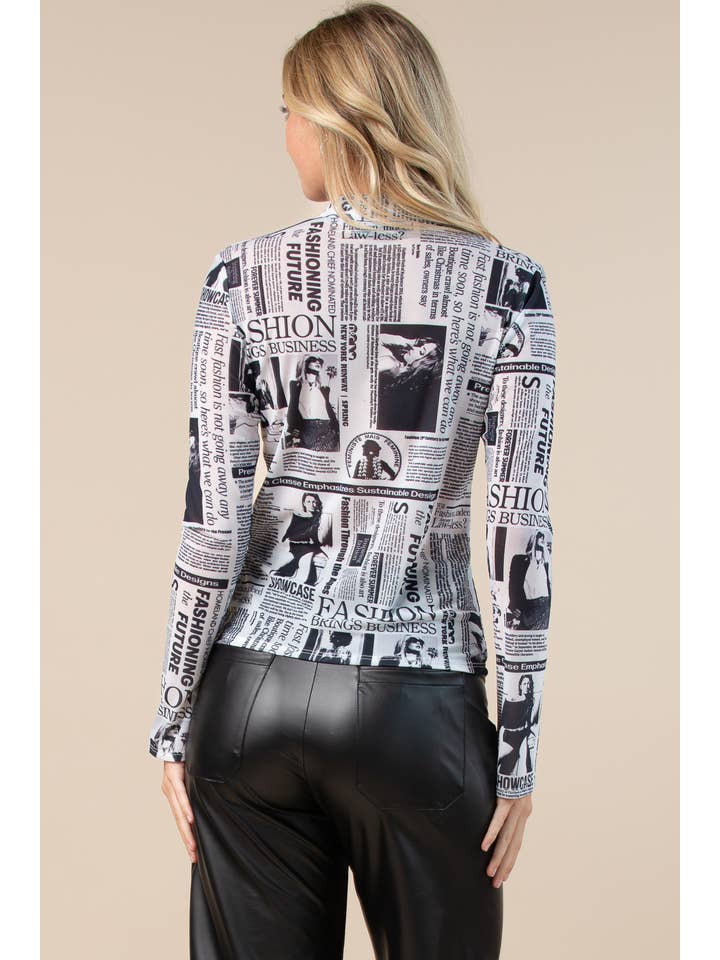 drucken T1489-5944-Hera Mesh-Top mit Zeitungsdruck und Knöpfen für den Großhandel auf Faire5