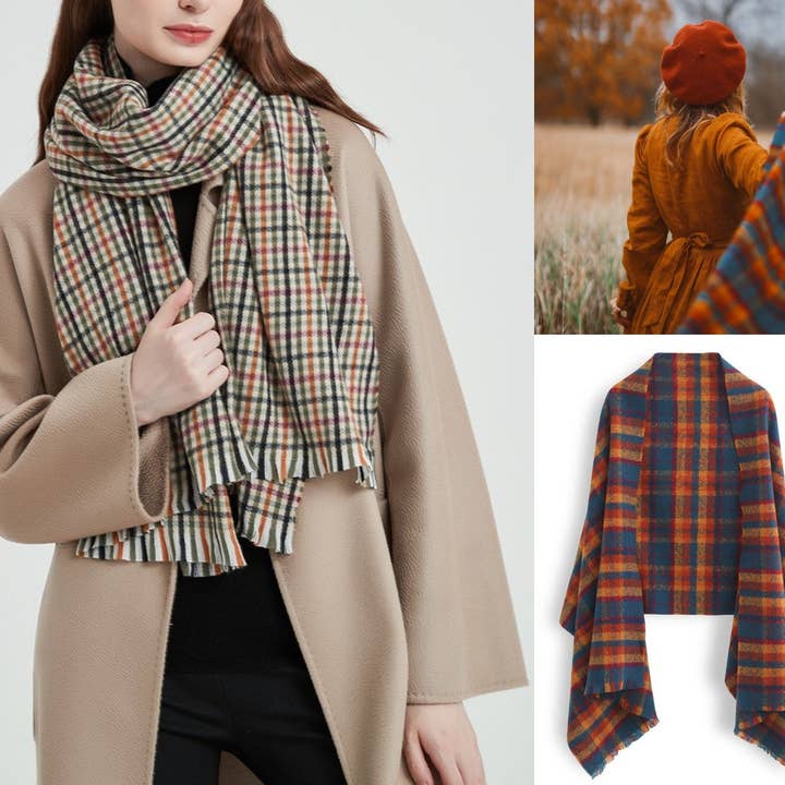 Soft & Warm Oversized Plaid Checked Blanket Scarves for wholesale by DGN Gadgets