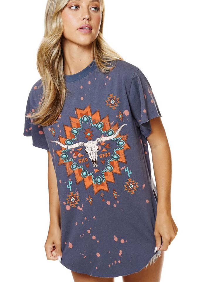 Aztec Jacquard Longhorn Graphic Bleached Top for wholesale by Zutter