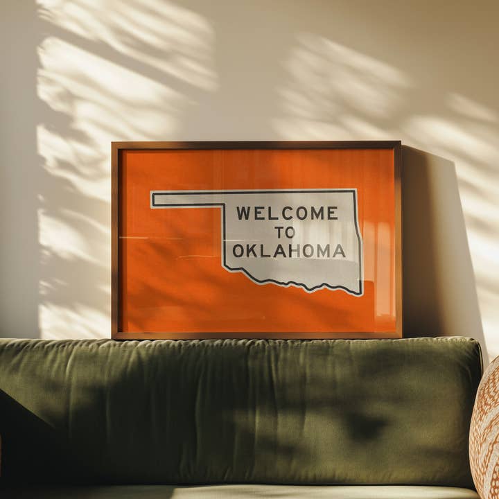 Tejas Country Club - Wholesale Art Print - Welcome To Oklahoma Vintage Orange Road Sign Art Print4