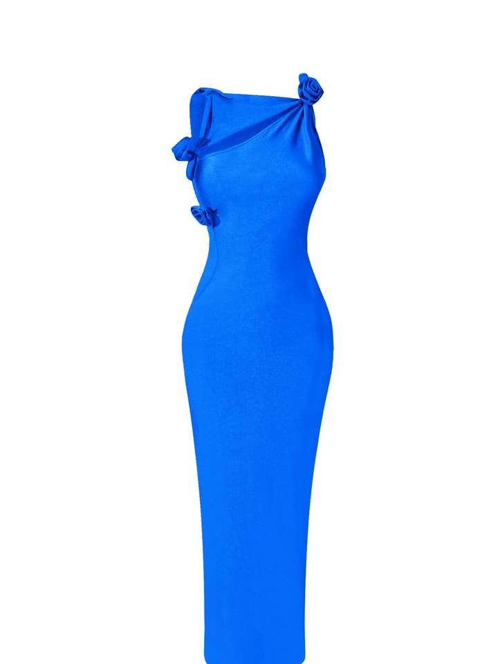 Florence kongeblå asymmetrisk knyttet maxikjole for engroshandel hos YG COLLECTION