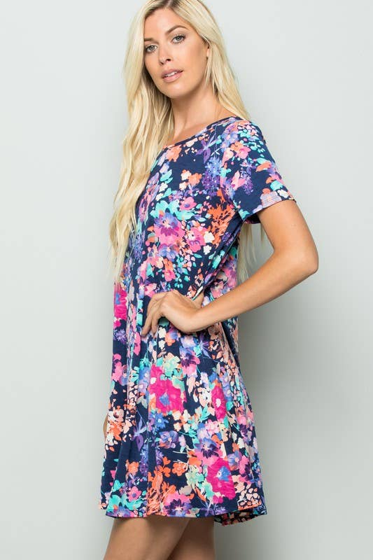 SD1081-19 MULTI COLOR FLORAL PRINT DRESS for wholesale on Faire4