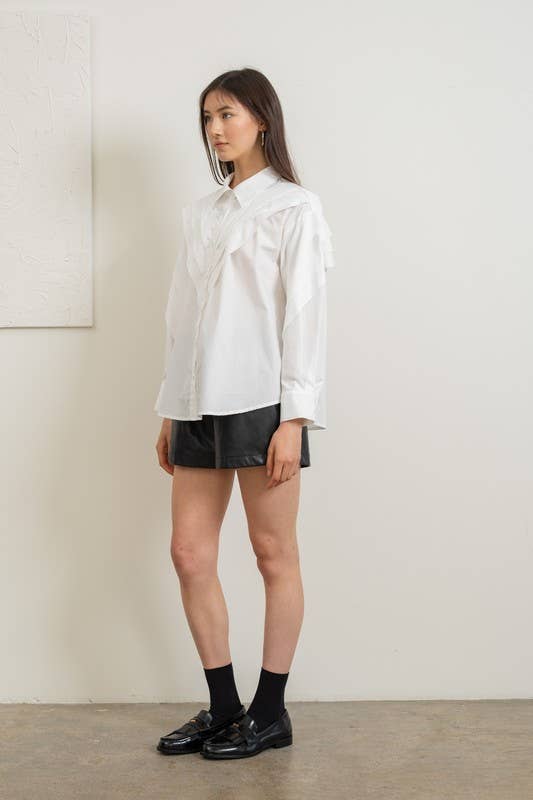 Heyson – wholesale Buttoned-down shirt – Women's – LT1065 Elegant Layered White Blouse1