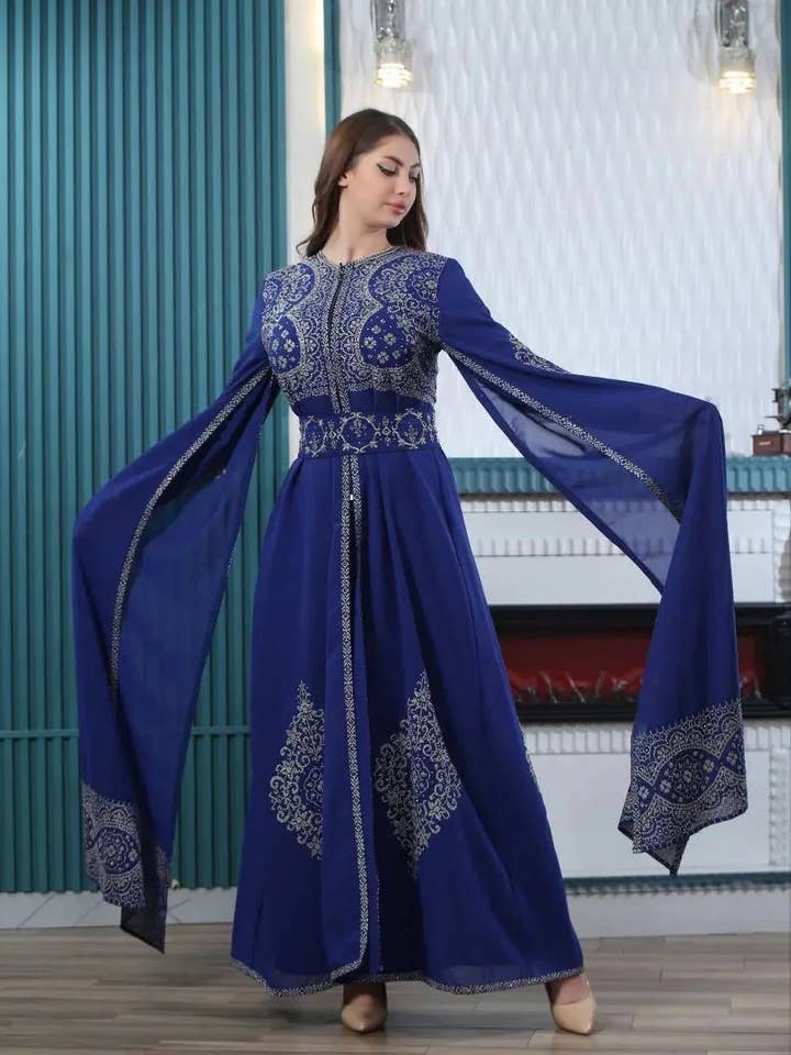 Palestinian Elegance - Wholesale Kaftan - Women's - Zahra Embroidered Slit-Sleeve Kaftan7