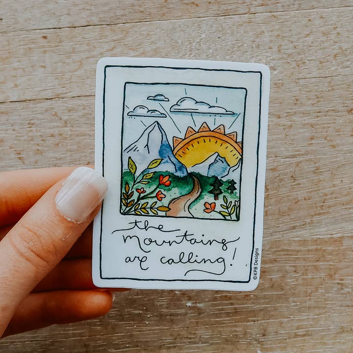 Polaroid "The Mountains are Calling" Vinyl Sticker for wholesale by Sticker Girl