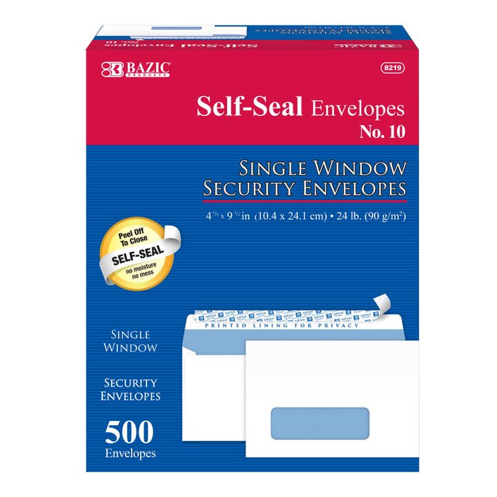 #10 Self-Seal Security Single Window Envelopes (500/Box) for wholesale by Luna Office Supply - Everyday Essential