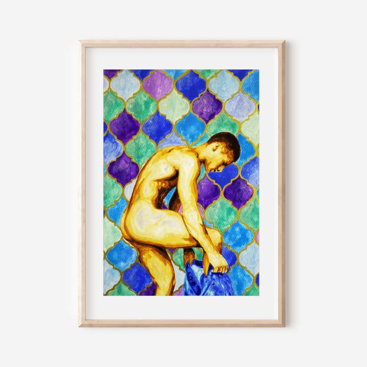 (Mermaid Colors) Male Nude giclée print available 2 sizes for wholesale by ZAK POP ART