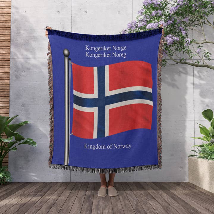 3dRose - Wholesale Throw Blanket - 3dRose, The flag of Norway on a blue background with the Kingdom of Norway in English and Norwegian, Blanket2