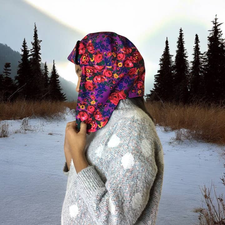 Purple Kookum Hat with Drop-Down Ears for wholesale by OldTribes