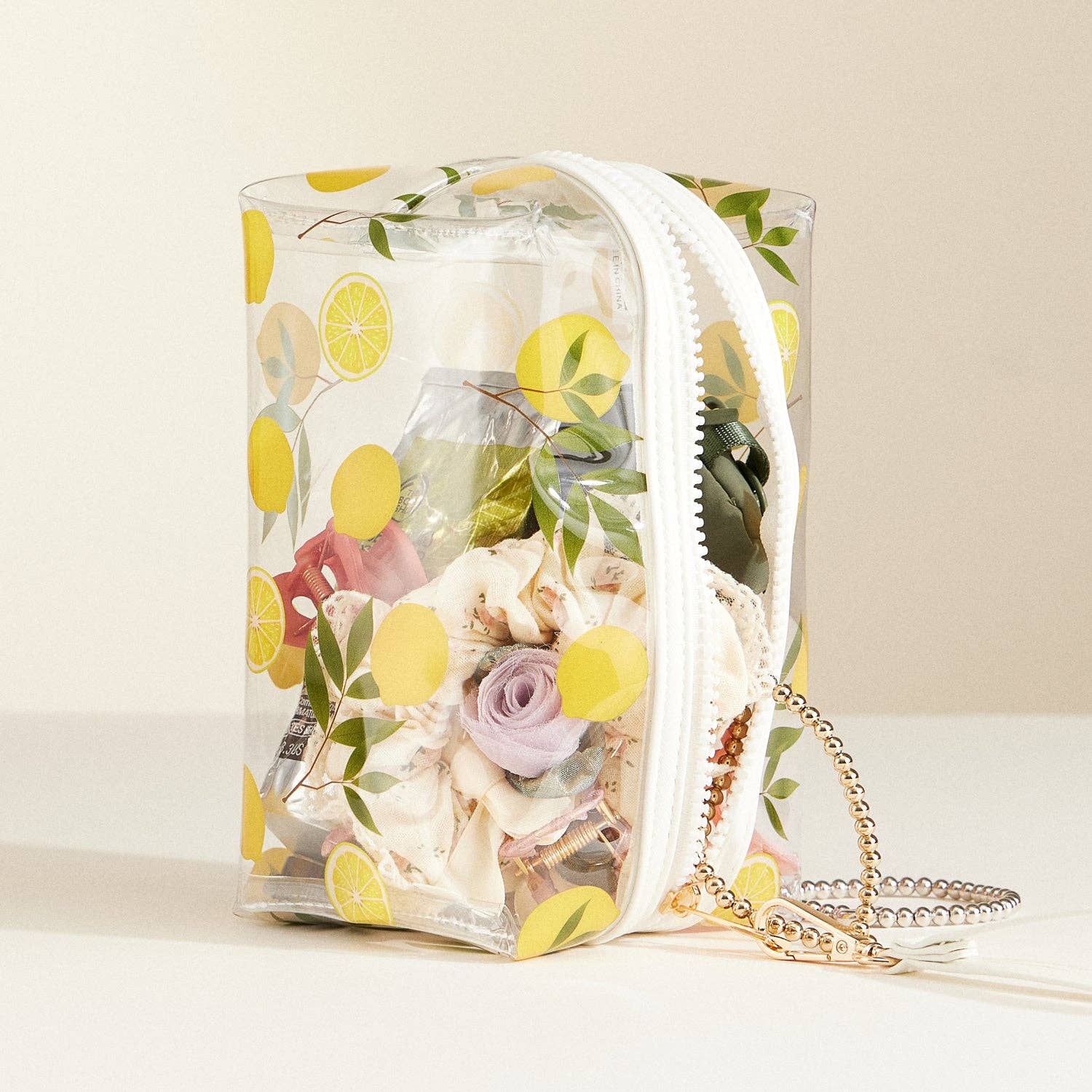 Frem - Venta al por mayor Bolsa para maquillaje - Neceser transparente con estampado de frutas y pulsera3
