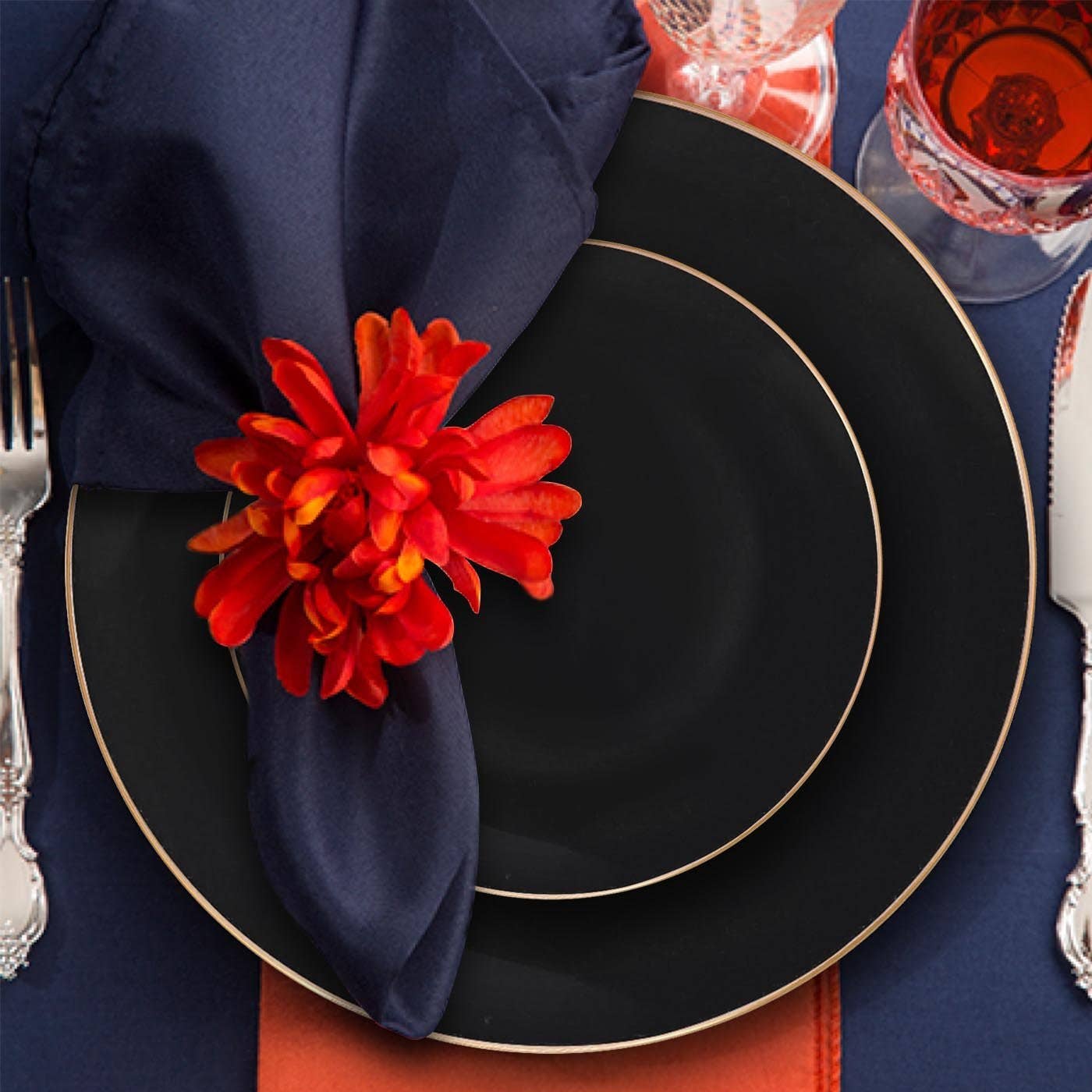 Smarty had a Party - Wholesale Disposable Plate - 10.25" Black w/ Gold Organic Plastic Dinner Plates - 120 pcs7