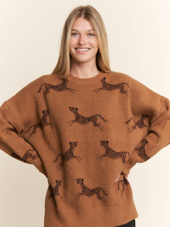 MAGLIONE A MAGLIA CON STAMPA GHEPARDO per la vendita all'ingrosso da parte di Cotton Muse