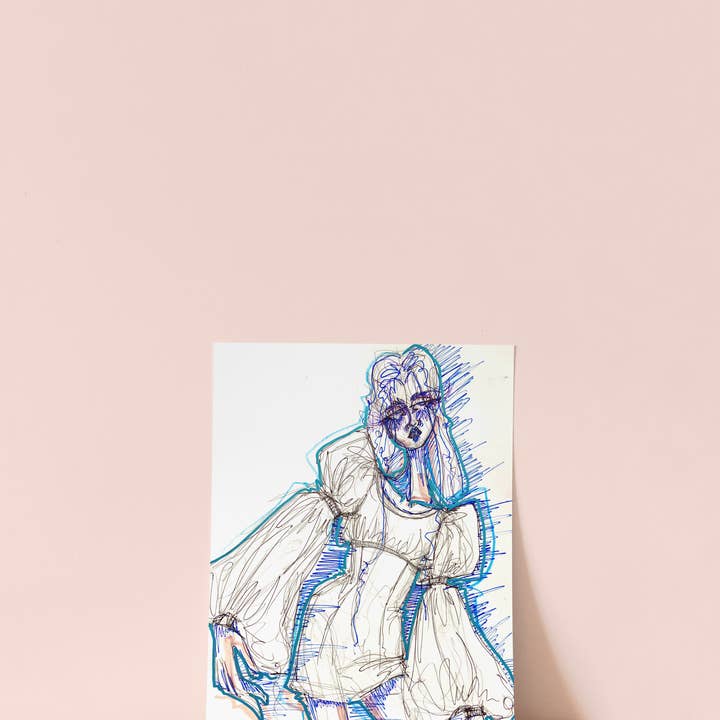 Rhinestone Rodeo Art - Wholesale Art Print - Trippy Eclectic Blue 60s/70s Inspired Fashion Art Print3