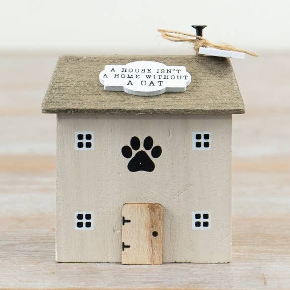 "Et hus er ikke et hjem uden en kat" Hus, 9 cm for engroshandel hos Gainsborough Giftware x Portland Living
