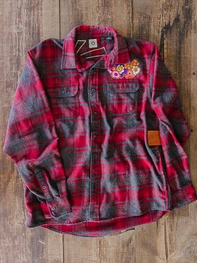 Sun Collage Flannel - Red + Grey for wholesale by Wings Hawaii