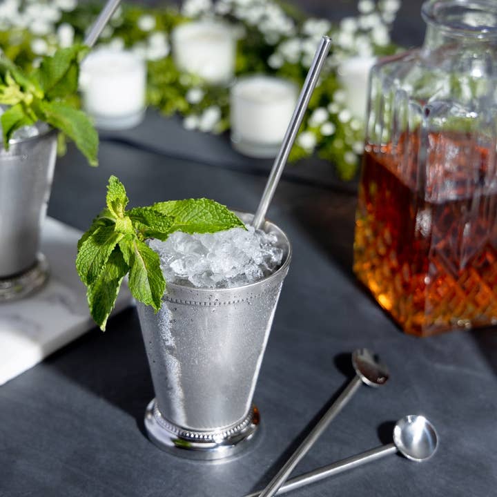 Silver Metal Mint Julep Cups - 4 Pack - Copper (4 Cups + 4 Straws) for wholesale on Faire3