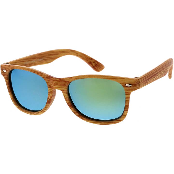 Nagi K - Wholesale Sunglasses - Kids - Kids Bamboo Wrap Wayfarer Sunglasses Revel Lens (12 Pack)