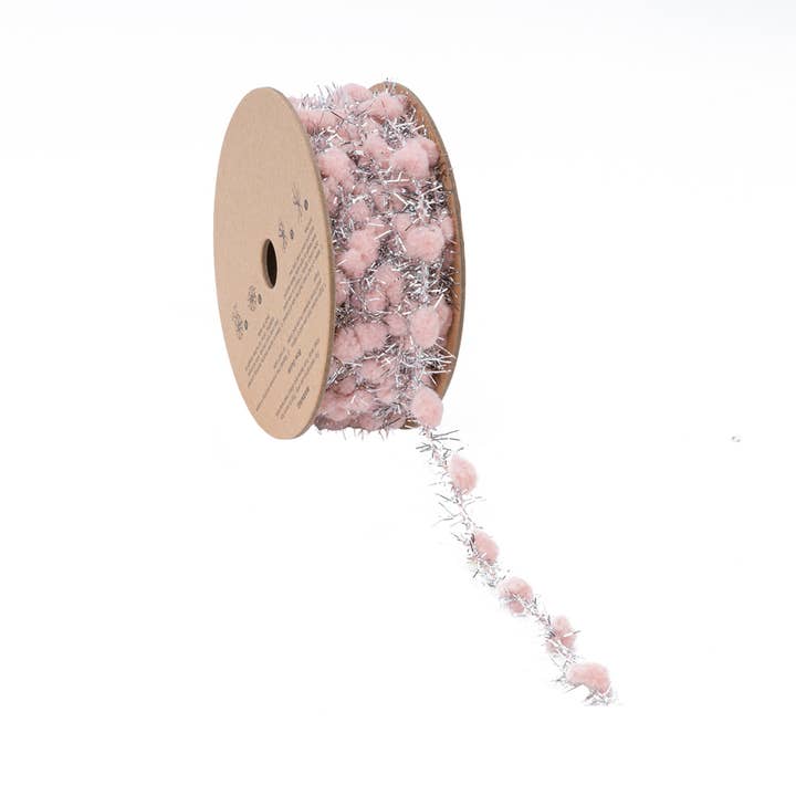 LA Ribbons Wholesale - Wholesale Craft Supplies - 3/8" Tinsel Pom-Pom | Pink | 10 Yard Roll2