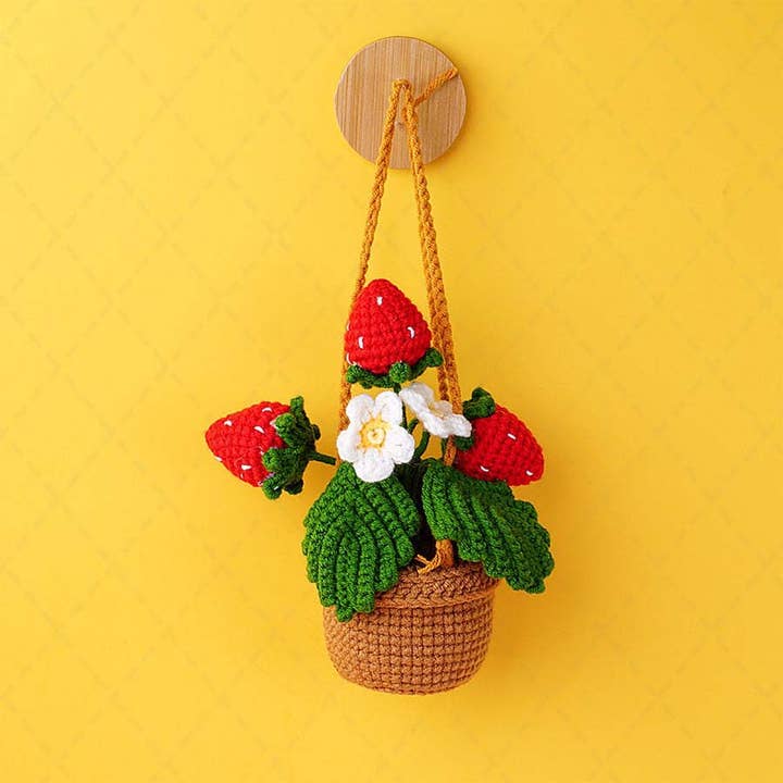TOMOPOD LLC - Wholesale Car Decorative Charm - Women's - Crochet Strawberry & Daisy Flowers Plant Car Mirror Hanging