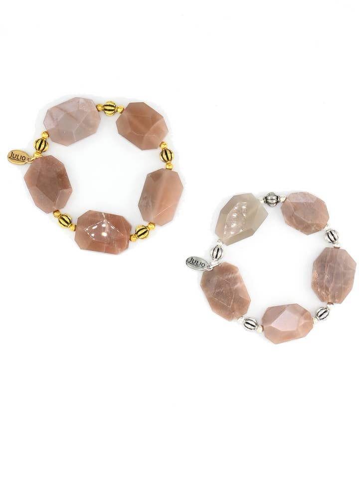 Pulseira Elástica Van Horn Pedra da Lua Rosa por atacado de Julio Designs