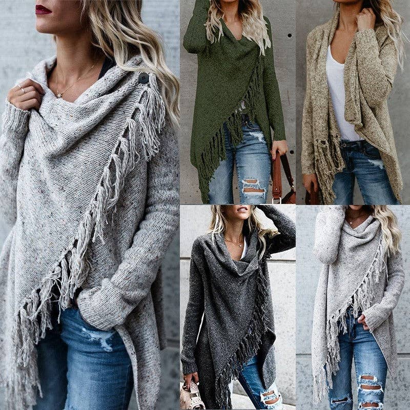 Mirazshoes WholeSale – wholesale Cardigan – Women’s – Long Sleeves Solid Color Tassel Loose Knitted Cardigan Outerwear4